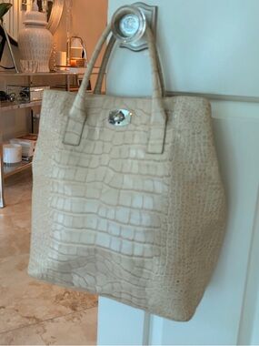 Furla Elegant Beige Croc-Embossed Tote Bag